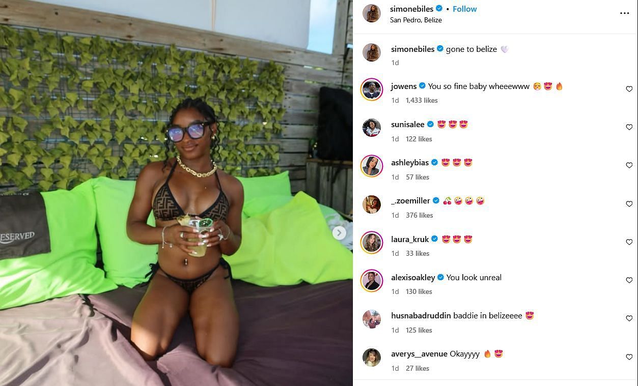 Screenshot of Lee, Miller and Owens’ comments on Biles’ post. Credits - Instagram/ simonebiles